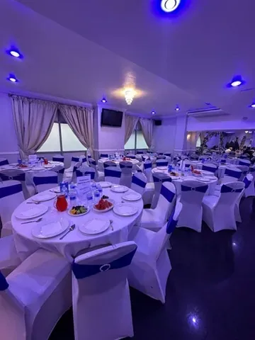 Banquet with purple lighting